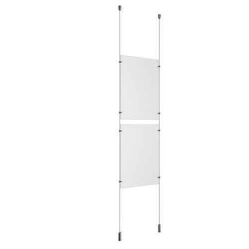 (2) 11'' Width x 17'' Height Clear Acrylic Frame & (2) Ceiling-to-Floor Aluminum Clear Anodized Cable Systems with (8) Single-Sided Panel Grippers