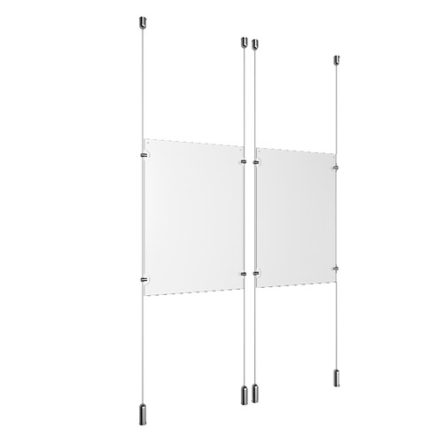 (2) 11'' Width x 17'' Height Clear Acrylic Frame & (4) Ceiling-to-Floor Aluminum Clear Anodized Cable Systems with (8) Single-Sided Panel Grippers