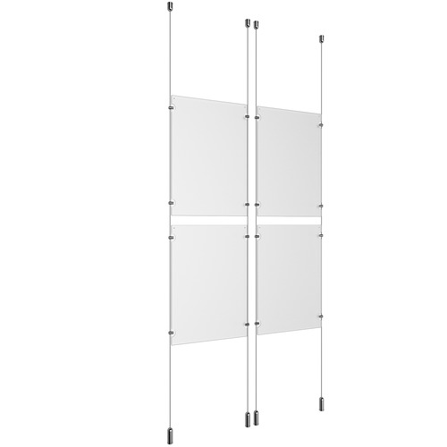 (4) 11'' Width x 17'' Height Clear Acrylic Frame & (4) Ceiling-to-Floor Aluminum Clear Anodized Cable Systems with (16) Single-Sided Panel Grippers