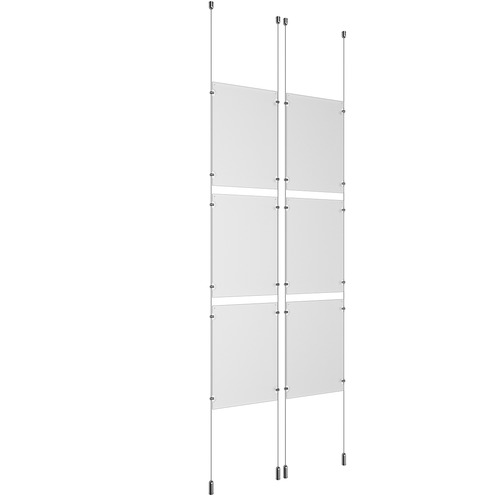 (6) 11'' Width x 17'' Height Clear Acrylic Frame & (4) Ceiling-to-Floor Aluminum Clear Anodized Cable Systems with (24) Single-Sided Panel Grippers