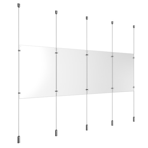 (4) 11'' Width x 17'' Height Clear Acrylic Frame & (8) Ceiling-to-Floor Aluminum Clear Anodized Cable Systems with (16) Single-Sided Panel Grippers