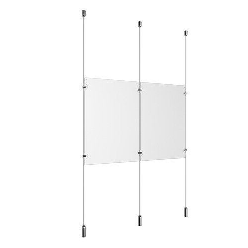 (2) 11'' Width x 17'' Height Clear Acrylic Frame & (3) Ceiling-to-Floor Aluminum Clear Anodized Cable Systems with (4) Single-Sided Panel Grippers (2) Double-Sided Panel Grippers