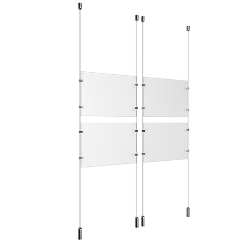 (4) 11'' Width x 8-1/2'' Height Clear Acrylic Frame & (4) Ceiling-to-Floor Aluminum Clear Anodized Cable Systems with (16) Single-Sided Panel Grippers