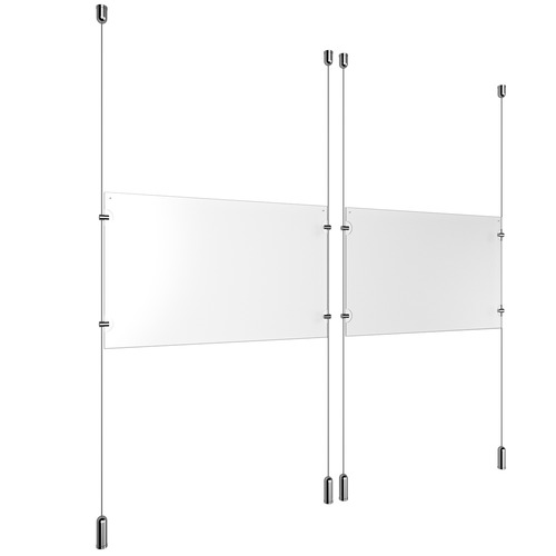 (2) 17'' Width x 11'' Height Clear Acrylic Frame & (4) Ceiling-to-Floor Aluminum Clear Anodized Cable Systems with (8) Single-Sided Panel Grippers