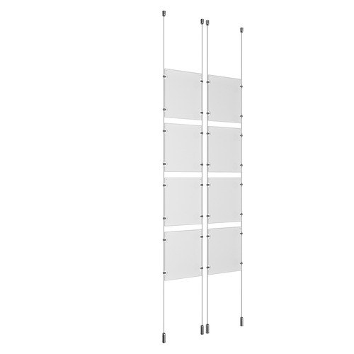 (8) 8-1/2'' Width x 11'' Height Clear Acrylic Frame & (4) Ceiling-to-Floor Aluminum Clear Anodized Cable Systems with (32) Single-Sided Panel Grippers