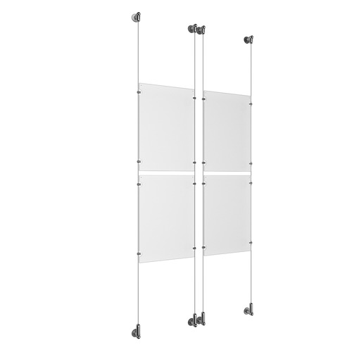 (4) 11'' Width x 17'' Height Clear Acrylic Frame & (4) Wall-to-Wall Aluminum Clear Anodized Cable Systems with (16) Single-Sided Panel Grippers