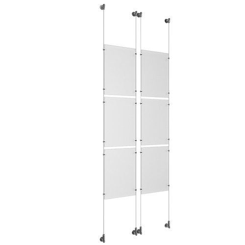 (6) 11'' Width x 17'' Height Clear Acrylic Frame & (4) Wall-to-Wall Aluminum Clear Anodized Cable Systems with (24) Single-Sided Panel Grippers