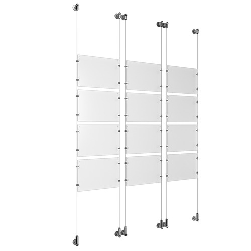 (12) 11'' Width x 8-1/2'' Height Clear Acrylic Frame & (6) Wall-to-Wall Aluminum Clear Anodized Cable Systems with (48) Single-Sided Panel Grippers