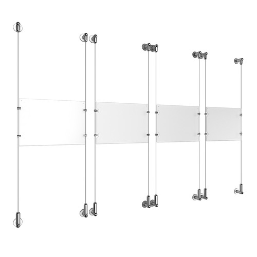 (4) 11'' Width x 8-1/2'' Height Clear Acrylic Frame & (8) Wall-to-Wall Aluminum Clear Anodized Cable Systems with (16) Single-Sided Panel Grippers