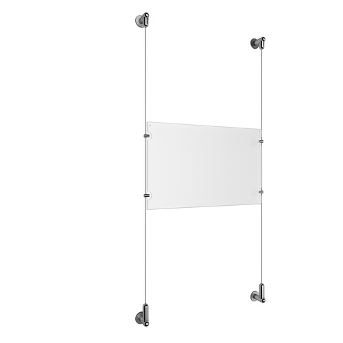 (1) 17'' Width x 11'' Height Clear Acrylic Frame & (2) Wall-to-Wall Aluminum Clear Anodized Cable Systems with (4) Single-Sided Panel Grippers