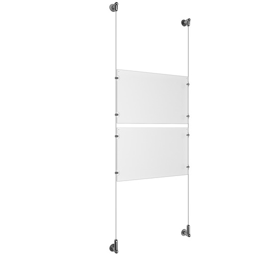 (2) 17'' Width x 11'' Height Clear Acrylic Frame & (2) Wall-to-Wall Aluminum Clear Anodized Cable Systems with (8) Single-Sided Panel Grippers