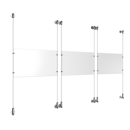 (3) 17'' Width x 11'' Height Clear Acrylic Frame & (6) Wall-to-Wall Aluminum Clear Anodized Cable Systems with (12) Single-Sided Panel Grippers