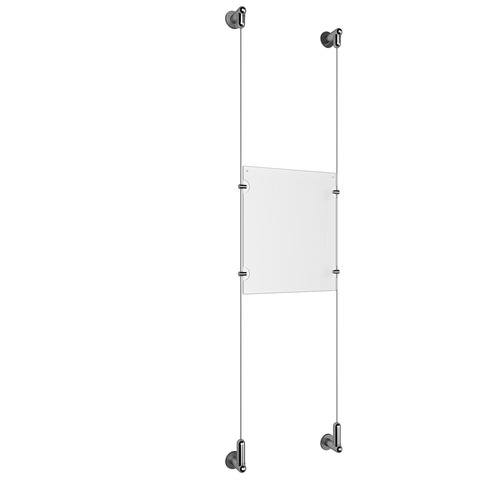 (1) 8-1/2'' Width x 11'' Height Clear Acrylic Frame & (2) Wall-to-Wall Aluminum Clear Anodized Cable Systems with (4) Single-Sided Panel Grippers