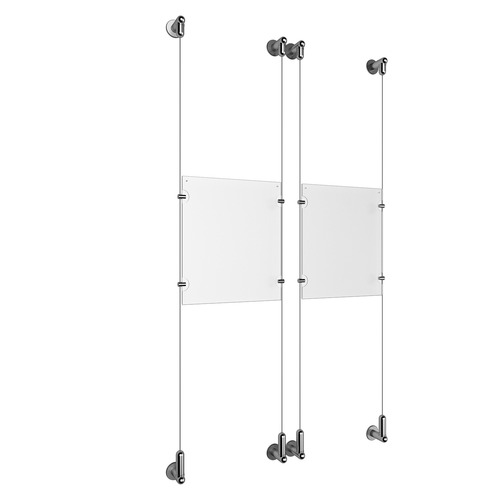 (2) 8-1/2'' Width x 11'' Height Clear Acrylic Frame & (4) Wall-to-Wall Aluminum Clear Anodized Cable Systems with (8) Single-Sided Panel Grippers