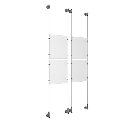 (4) 8-1/2'' Width x 11'' Height Clear Acrylic Frame & (4) Wall-to-Wall Aluminum Clear Anodized Cable Systems with (16) Single-Sided Panel Grippers