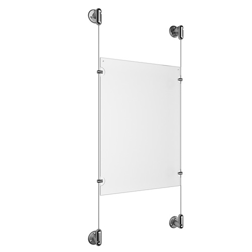 (1) 11'' Width x 17'' Height Clear Acrylic Frame & (2) Aluminum Clear Anodized Adjustable Angle Cable Systems with (4) Single-Sided Panel Grippers