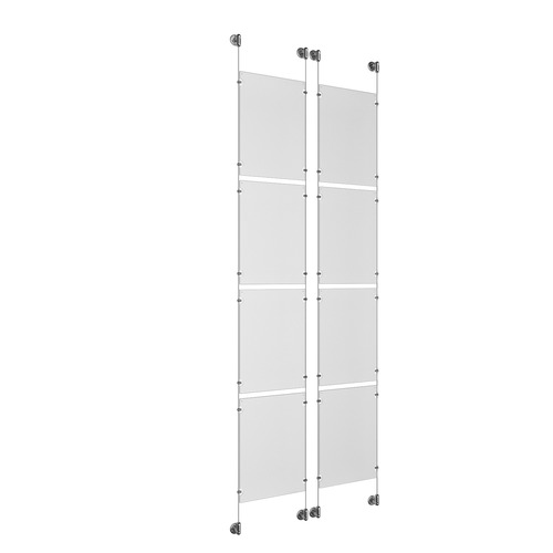 (8) 11'' Width x 17'' Height Clear Acrylic Frame & (4) Aluminum Clear Anodized Adjustable Angle Cable Systems with (32) Single-Sided Panel Grippers