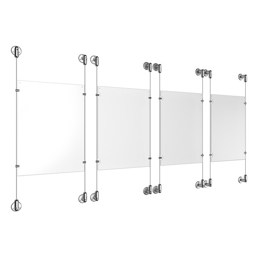 (4) 11'' Width x 17'' Height Clear Acrylic Frame & (8) Aluminum Clear Anodized Adjustable Angle Cable Systems with (16) Single-Sided Panel Grippers