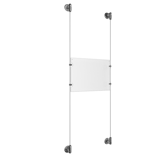 (1) 8-1/2'' Width x 11'' Height Clear Acrylic Frame & (2) Aluminum Clear Anodized Adjustable Angle Cable Systems with (4) Single-Sided Panel Grippers