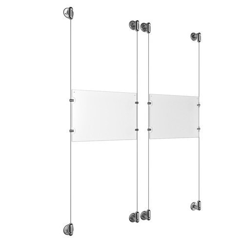 (2) 11'' Width x 8-1/2'' Height Clear Acrylic Frame & (4) Aluminum Clear Anodized Adjustable Angle Cable Systems with (8) Single-Sided Panel Grippers