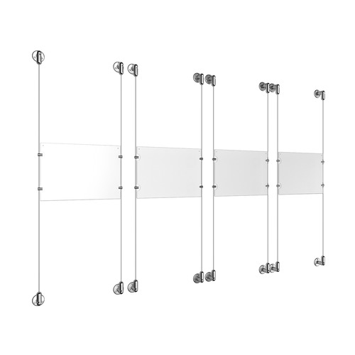 (4) 11'' Width x 8-1/2'' Height Clear Acrylic Frame & (8) Aluminum Clear Anodized Adjustable Angle Cable Systems with (16) Single-Sided Panel Grippers