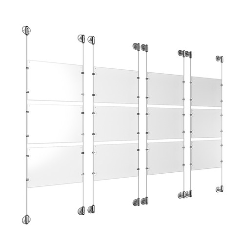 (12) 11'' Width x 8-1/2'' Height Clear Acrylic Frame & (8) Aluminum Clear Anodized Adjustable Angle Cable Systems with (48) Single-Sided Panel Grippers