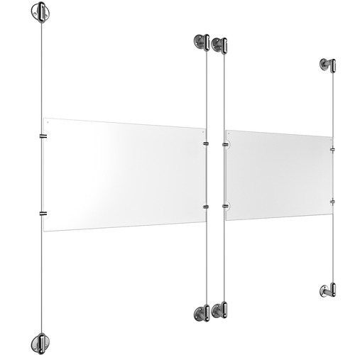 (2) 17'' Width x 11'' Height Clear Acrylic Frame & (4) Aluminum Clear Anodized Adjustable Angle Cable Systems with (8) Single-Sided Panel Grippers