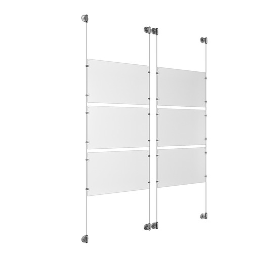 (6) 17'' Width x 11'' Height Clear Acrylic Frame & (4) Aluminum Clear Anodized Adjustable Angle Cable Systems with (24) Single-Sided Panel Grippers