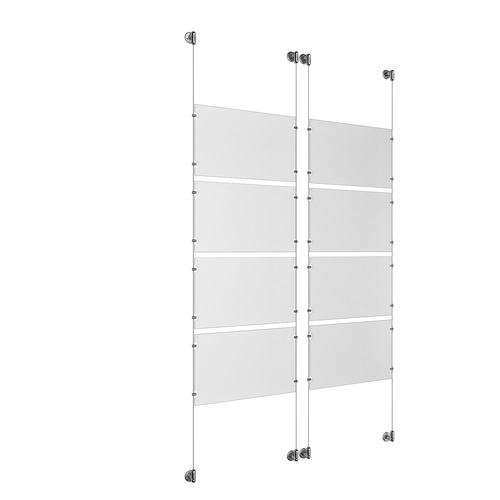 (8) 17'' Width x 11'' Height Clear Acrylic Frame & (4) Aluminum Clear Anodized Adjustable Angle Cable Systems with (32) Single-Sided Panel Grippers