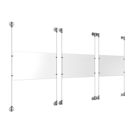 (3) 17'' Width x 11'' Height Clear Acrylic Frame & (6) Aluminum Clear Anodized Adjustable Angle Cable Systems with (12) Single-Sided Panel Grippers