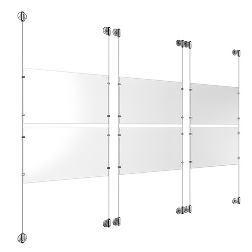 (6) 17'' Width x 11'' Height Clear Acrylic Frame & (6) Aluminum Clear Anodized Adjustable Angle Cable Systems with (24) Single-Sided Panel Grippers