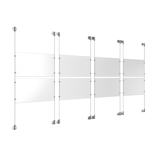 (8) 17'' Width x 11'' Height Clear Acrylic Frame & (8) Aluminum Clear Anodized Adjustable Angle Cable Systems with (32) Single-Sided Panel Grippers