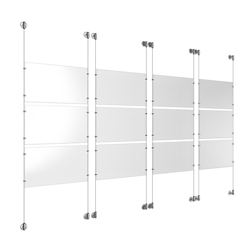 (12) 17'' Width x 11'' Height Clear Acrylic Frame & (8) Aluminum Clear Anodized Adjustable Angle Cable Systems with (48) Single-Sided Panel Grippers