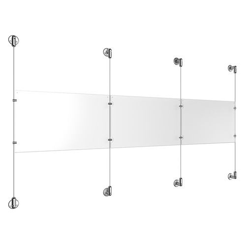 (3) 17'' Width x 11'' Height Clear Acrylic Frame & (4) Aluminum Clear Anodized Adjustable Angle Cable Systems with (4) Single-Sided Panel Grippers (4) Double-Sided Panel Grippers