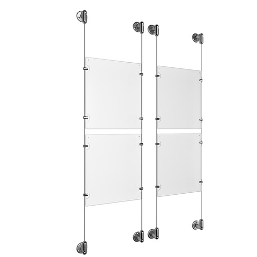 (4) 8-1/2'' Width x 11'' Height Clear Acrylic Frame & (4) Aluminum Clear Anodized Adjustable Angle Cable Systems with (16) Single-Sided Panel Grippers