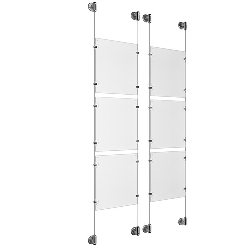 (6) 8-1/2'' Width x 11'' Height Clear Acrylic Frame & (4) Aluminum Clear Anodized Adjustable Angle Cable Systems with (24) Single-Sided Panel Grippers