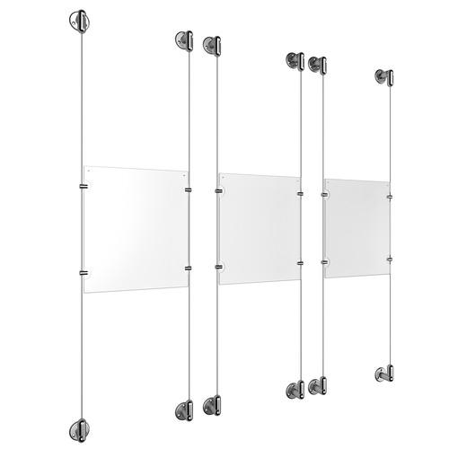 (3) 8-1/2'' Width x 11'' Height Clear Acrylic Frame & (6) Aluminum Clear Anodized Adjustable Angle Cable Systems with (12) Single-Sided Panel Grippers