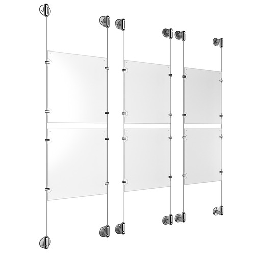 (6) 8-1/2'' Width x 11'' Height Clear Acrylic Frame & (6) Aluminum Clear Anodized Adjustable Angle Cable Systems with (24) Single-Sided Panel Grippers