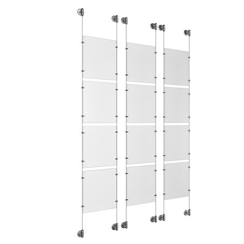 (12) 8-1/2'' Width x 11'' Height Clear Acrylic Frame & (6) Aluminum Clear Anodized Adjustable Angle Cable Systems with (48) Single-Sided Panel Grippers