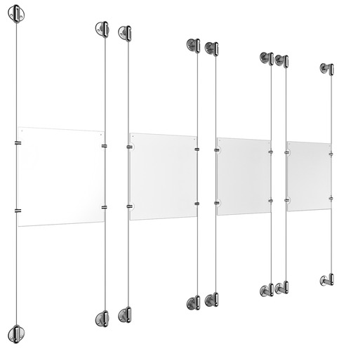 (4) 8-1/2'' Width x 11'' Height Clear Acrylic Frame & (8) Aluminum Clear Anodized Adjustable Angle Cable Systems with (16) Single-Sided Panel Grippers