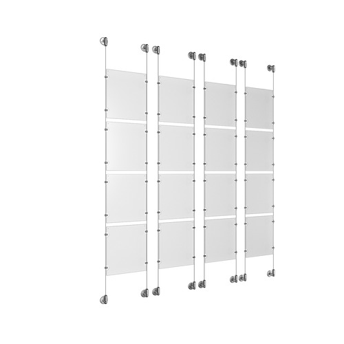 (16) 8-1/2'' Width x 11'' Height Clear Acrylic Frame & (8) Aluminum Clear Anodized Adjustable Angle Cable Systems with (64) Single-Sided Panel Grippers