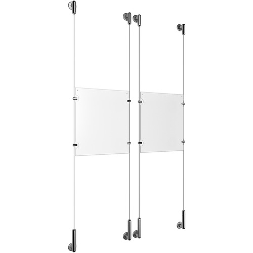 (2) 8-1/2'' Width x 11'' Height Clear Acrylic Frame & (4) Wall-to-Wall Stainless Steel Satin Brushed Cable Systems with (8) Single-Sided Panel Grippers