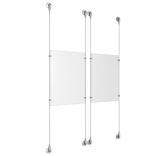 (2) 11'' Width x 17'' Height Clear Acrylic Frame & (4) Aluminum Clear Anodized Adjustable Angle Signature Cable Systems with (8) Single-Sided Panel Grippers