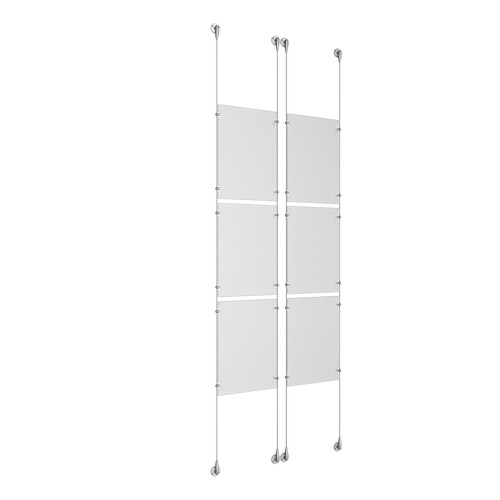 (6) 11'' Width x 17'' Height Clear Acrylic Frame & (4) Aluminum Clear Anodized Adjustable Angle Signature Cable Systems with (24) Single-Sided Panel Grippers