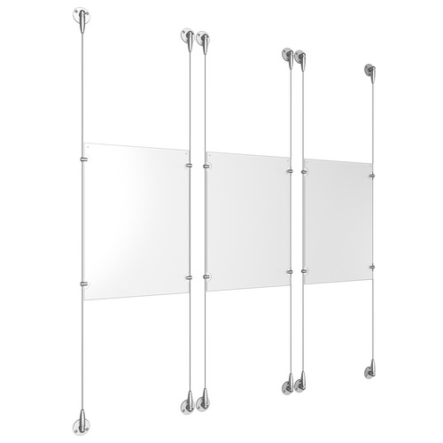 (3) 11'' Width x 17'' Height Clear Acrylic Frame & (6) Aluminum Clear Anodized Adjustable Angle Signature Cable Systems with (12) Single-Sided Panel Grippers