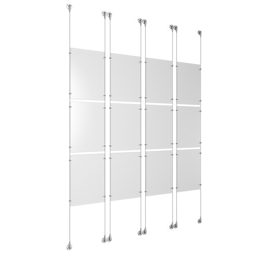 (12) 11'' Width x 17'' Height Clear Acrylic Frame & (8) Aluminum Clear Anodized Adjustable Angle Signature Cable Systems with (48) Single-Sided Panel Grippers