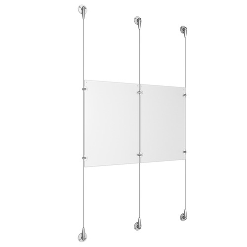 (2) 11'' Width x 17'' Height Clear Acrylic Frame & (3) Aluminum Clear Anodized Adjustable Angle Signature Cable Systems with (4) Single-Sided Panel Grippers (2) Double-Sided Panel Grippers