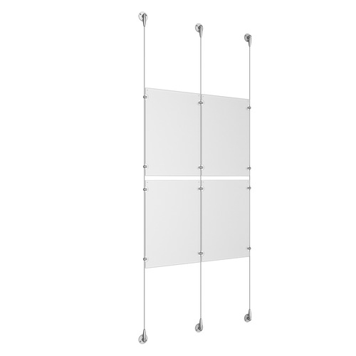 (4) 11'' Width x 17'' Height Clear Acrylic Frame & (3) Aluminum Clear Anodized Adjustable Angle Signature Cable Systems with (8) Single-Sided Panel Grippers (4) Double-Sided Panel Grippers