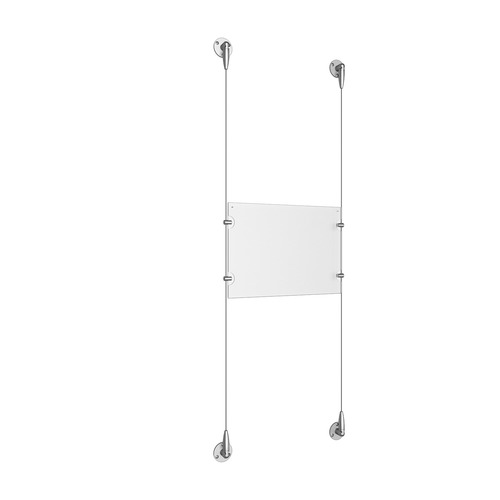 (1) 11'' Width x 8.5'' Height Clear Acrylic Frame & (2) Aluminum Clear Anodized Adjustable Angle Signature Cable Systems with (4) Single-Sided Panel Grippers