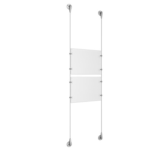 (2) 11'' Width x 8-1/2'' Height Clear Acrylic Frame & (2) Aluminum Clear Anodized Adjustable Angle Signature Cable Systems with (8) Single-Sided Panel Grippers